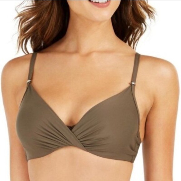 Calvin Klein Women's Olive Twist Bikini Top - Picture 1 of 6